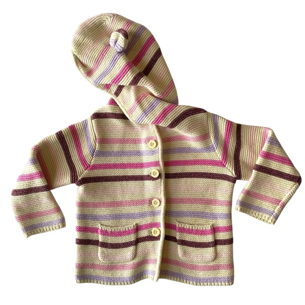 GAP Baby Kids Sweater Hoodie Cardigan Knit Button Down Cotton Pink Purple 12 18